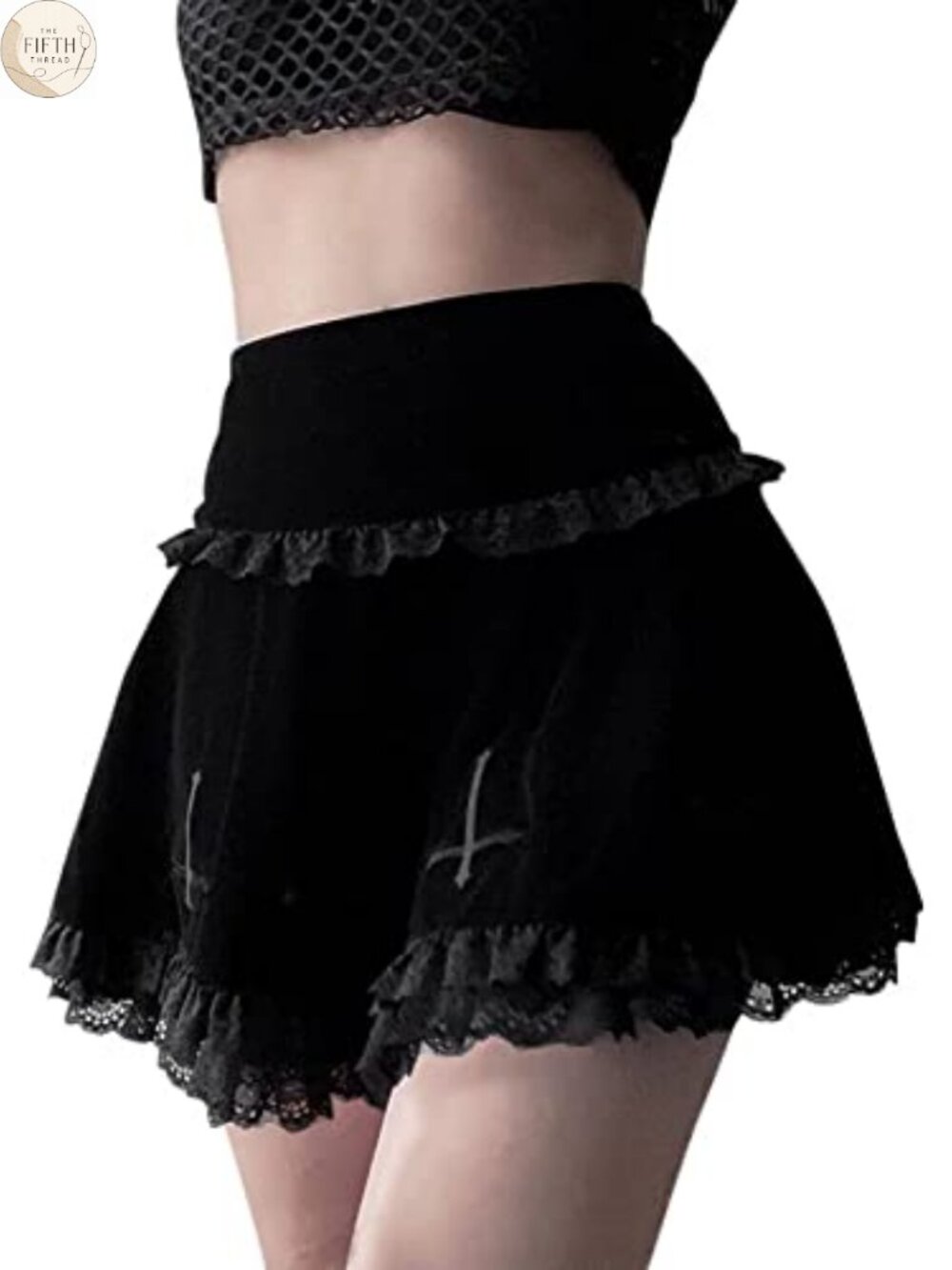 Women's Gothic Velvet Mini Skirt High Waist A-Line Lace Trim Punk Grunge